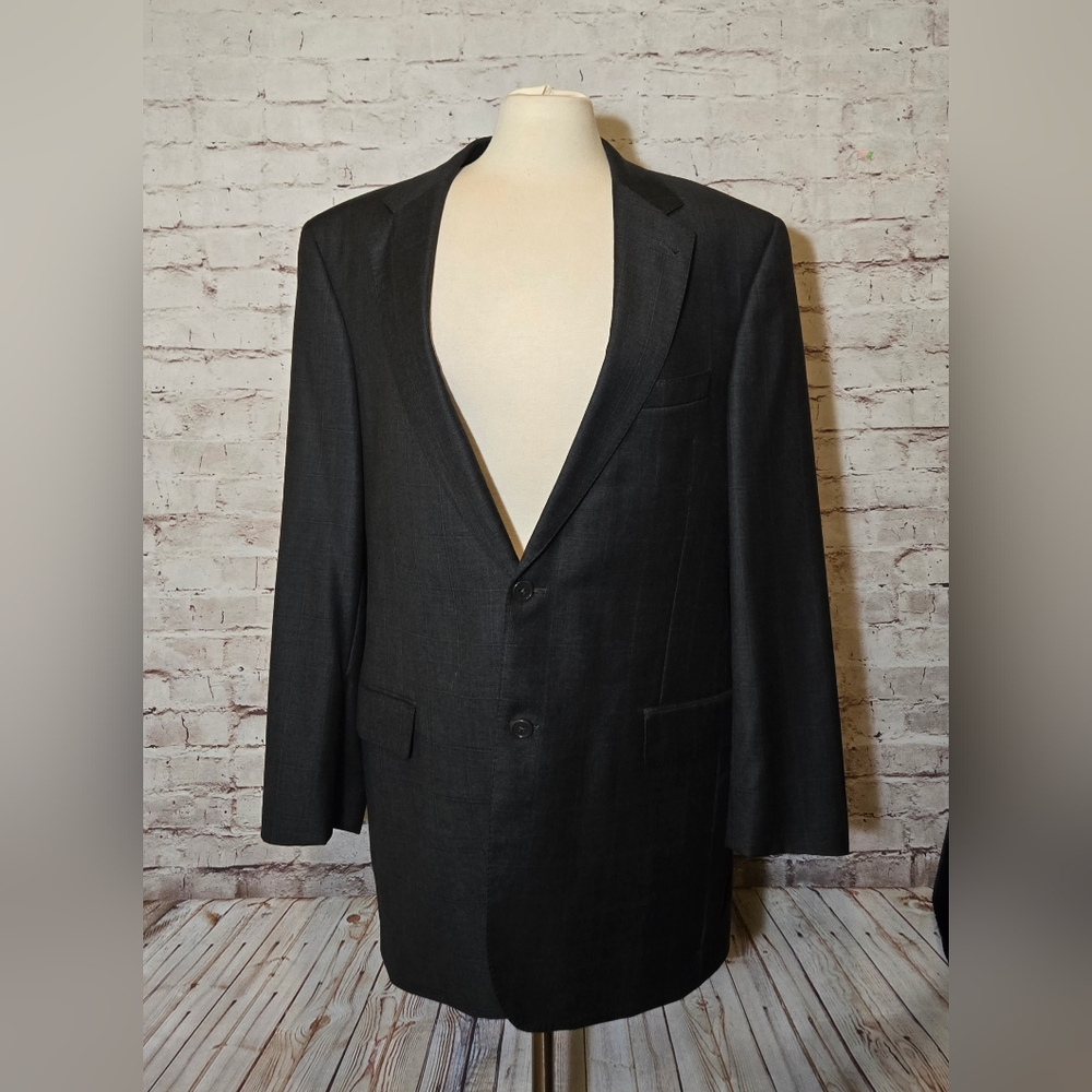 Jos. A. Bank Mens Sz 43L Signature Gold 100% Wool Blazer Gray Blue Plaid